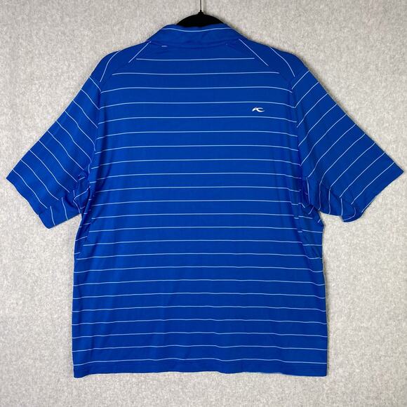 KJUS Mens L 52 Stripe Polo Short Sleeve Blue Golf Shirt UPF50+ - Picture 4 of 6